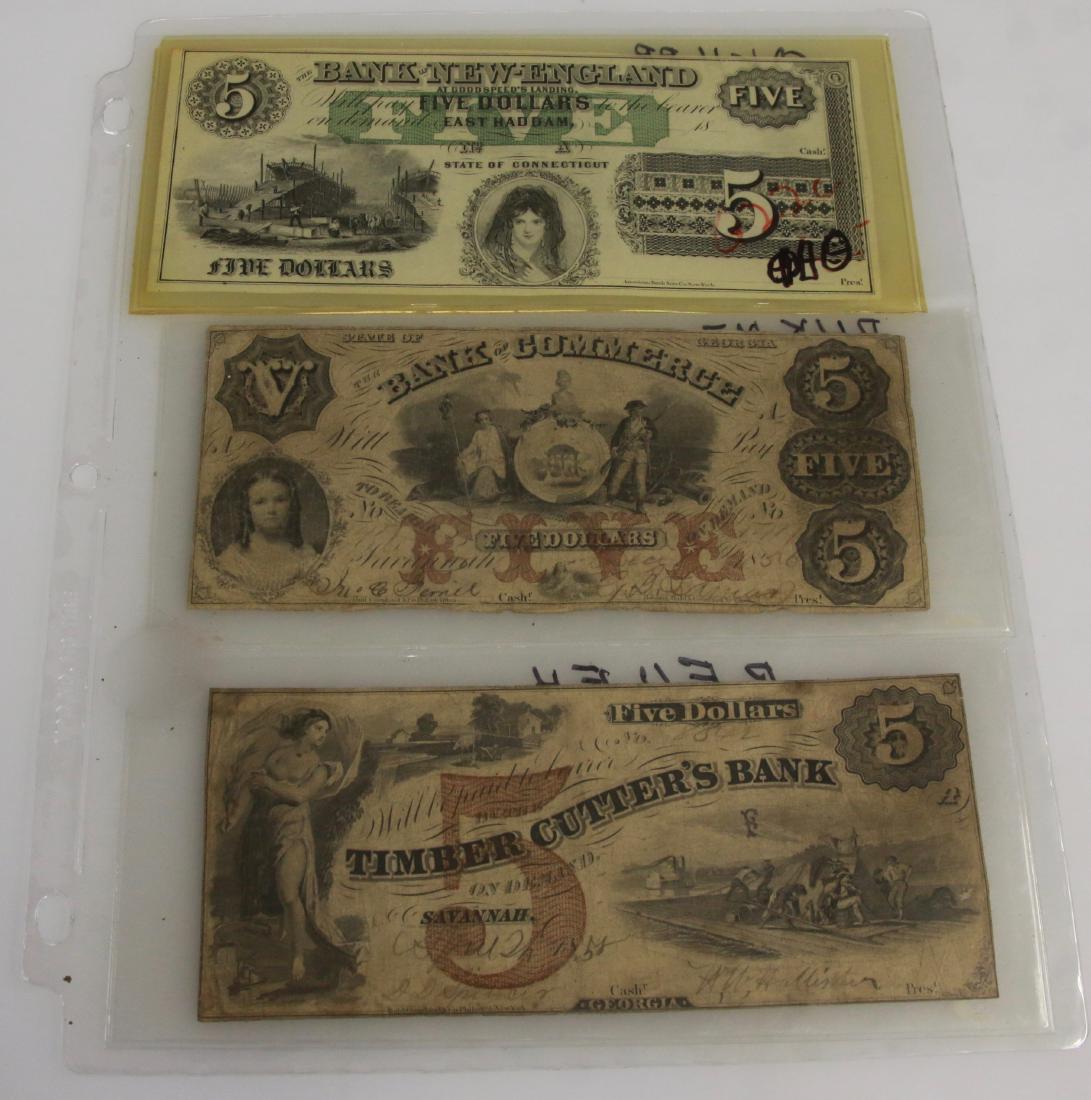 OBSOLETE CURRENCY LOT: BANK OF NEW ENGLAND AT GOODSPEED LAND $5.00, BANK OF COMMERCE GEORGIA 1856 $5.00, AND TIMBER CUTTERS BANK SAVANNAH 1856 $5.00