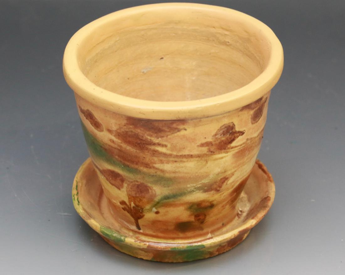 SLIP DECORATED REDWARE FLOWER POT (1 of 8)