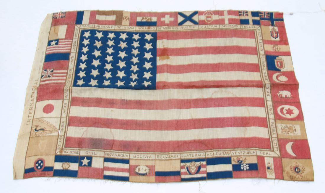 INTERNATIONAL FLAG: 39 STAR - PATENTED DEC 28, 1875 - COTTON, 25" X 17 1/4"