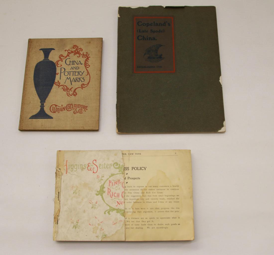 GROUP LOT OF CATALOGS: HIGGINS & SEITER, NEW YORK "CHINA PATTERNS" - COPELANDS CHINA BOOK "LATE SPODE" - GILMAN COLLAMORE CHINA AND POTTERY MARKS