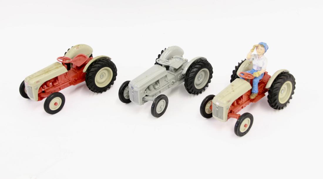 GROUP LOT OF TOY TRACTORS: (3) BY: ERTL - ONE WITH DRIVER , 7" X 3 1/2"