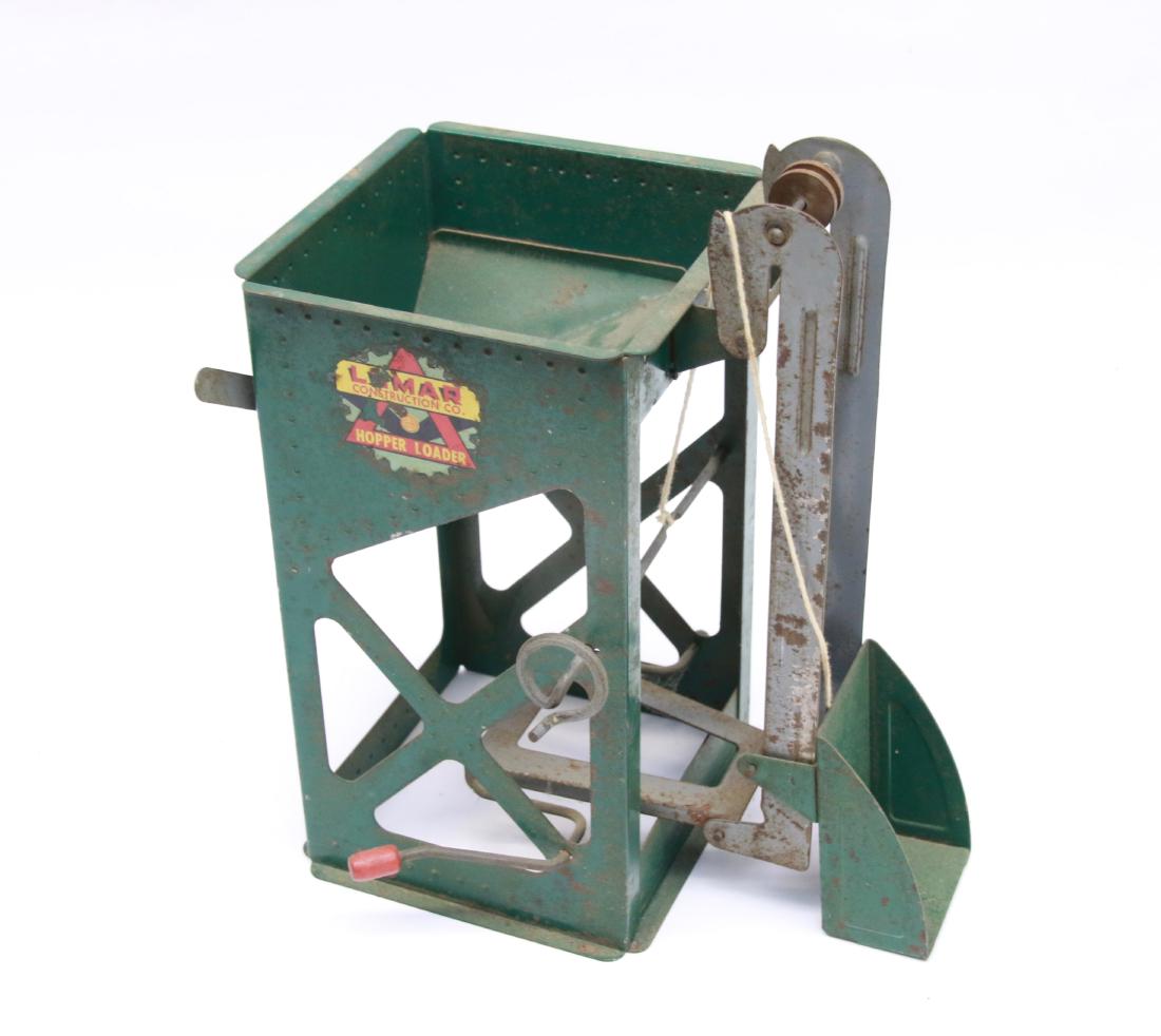 LUMAR HOPPER LOADER: PRESSED METAL - ORIGINAL GREEN PAINT - MARX MFG. CO, 9 1/2" X 11"