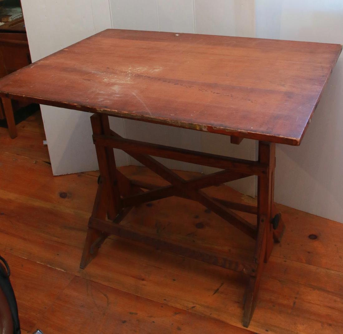 VINTAGE OAK DRAFTING TABLE: ADJUSTABLE TOP , 42" X 31" X 33"