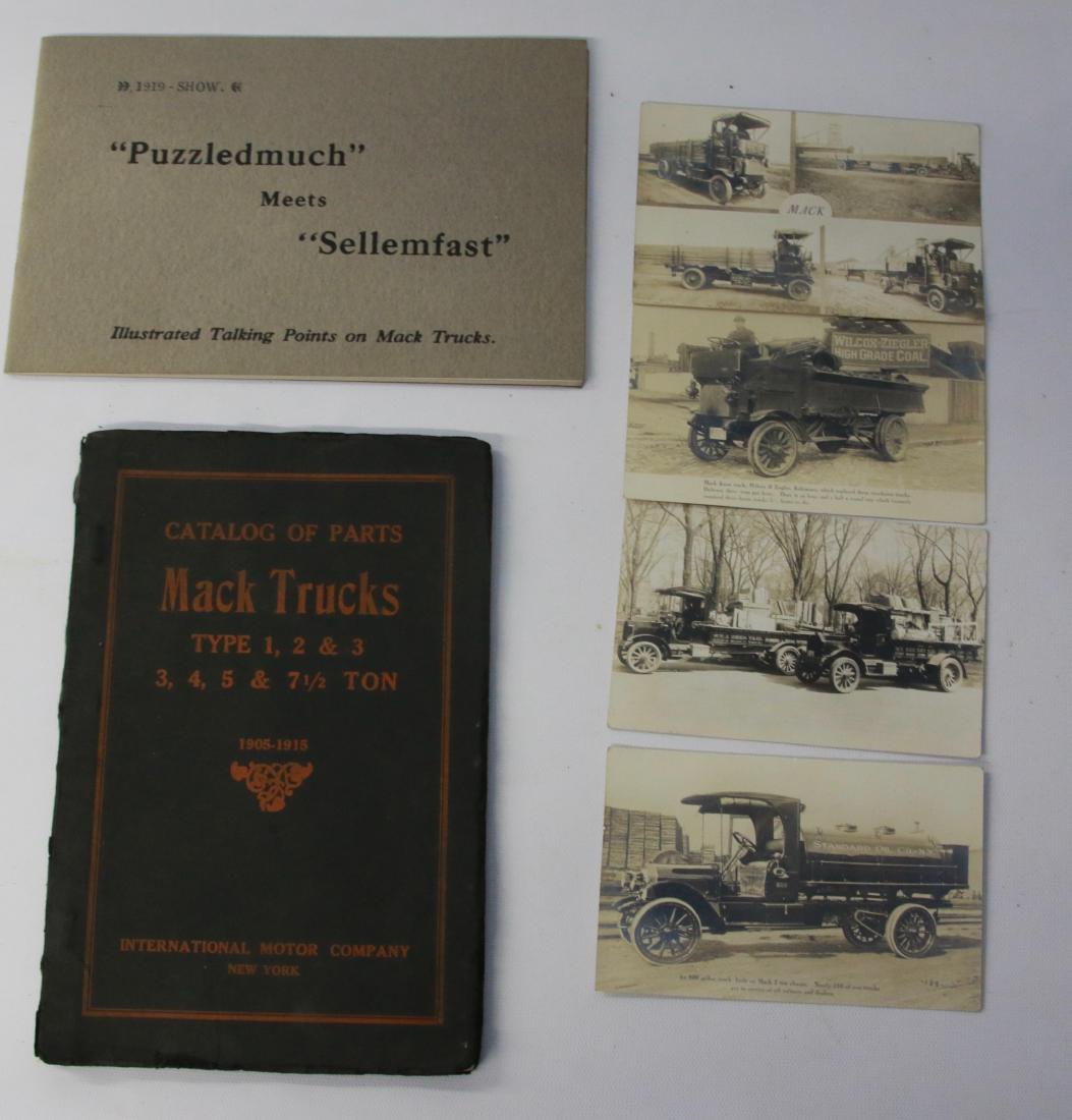 (2) MACK TRUCK BOOKLETS: CATALOG OF PARTS 1918 - TALKING POINT PROMOTIONAL BOOKLETS - (4) MACK TRUCK POSTCARDS
