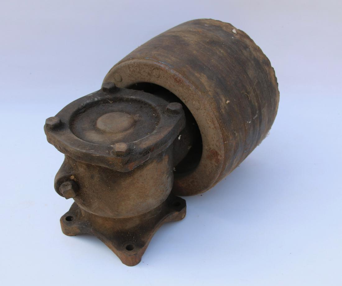 EARLY PULLEY WHEEL: WOODEN AND CAST IRON Dimensions:13 1/2" X 8 1/2" X 9"