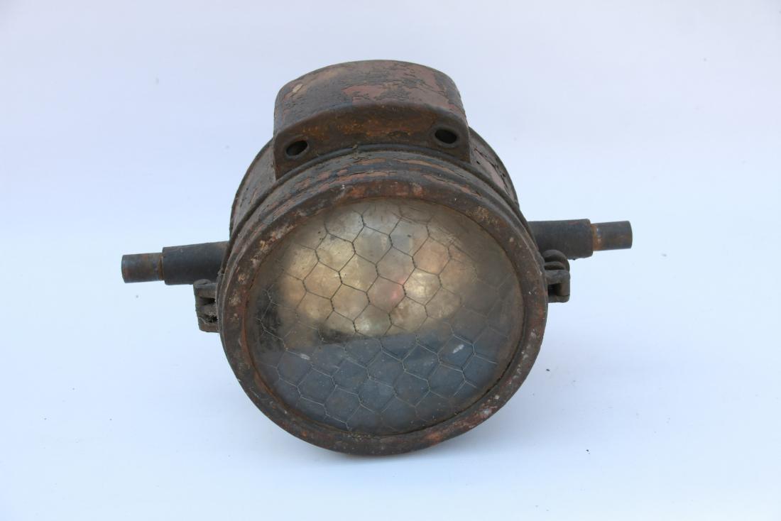 COPPER SPOT LIGHT: WORN PAINTED SURFACE - GLASS LENSE WITH REFLECTOR Dimensions:8" X 10" X 9"