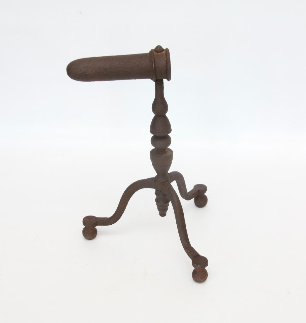 GOFFERING IRON: SINGLE BARREL IRON WITH TRIPOD BASE . 10 1/2" H