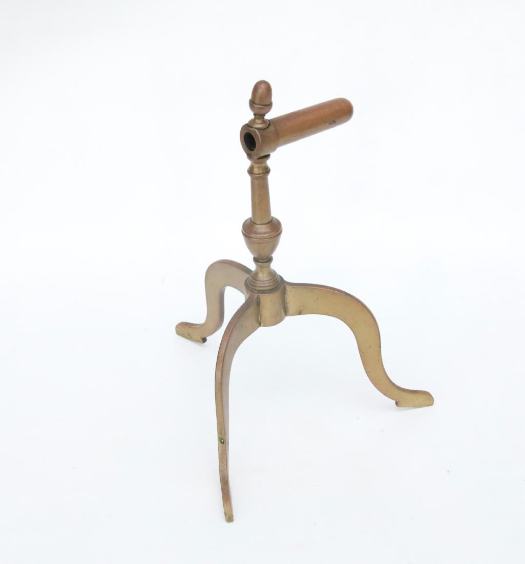 GOFFERING IRON: SINGLE POST BRASS IRON - TURNED POST - CABRIOLET LEGS . 10 1/2" H