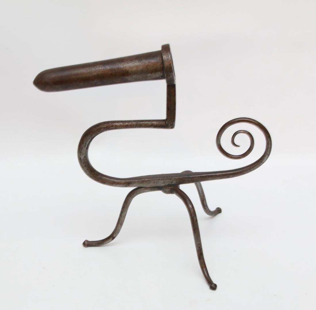 GOFFERING IRON: LONG MONKEY TAIL DESIGN - TRIPOD BASE - BLACKSMITH MADE . 6" BARREL