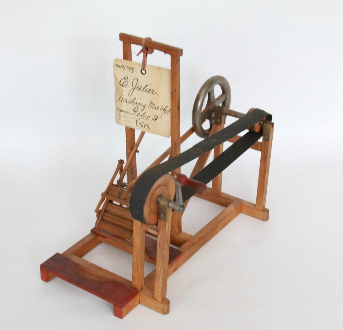 PATENT MODEL WASHINGTON MACHINE: PATENT. JULIET" FEBRUARY 9TH, 1858 - WITH HANG TAG . 10 1/2"
