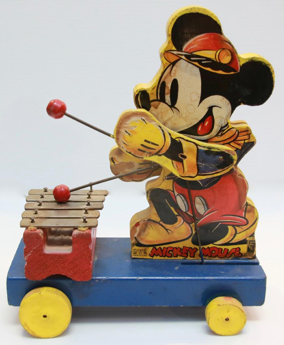WOODEN MICKEY MOUSE PULL TOY: 1939 WALT DISNEY PRODUCTIONS BY; FISHER PRICE TOYS - XYLOPHONE Size:9" X 10 1/2"