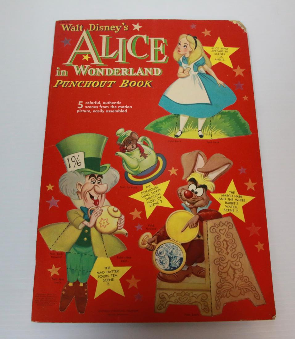 ALICE IN WONDERLAND PUNCH OUT BOOK: DATED 1951 - WALT DISNEY PRODUCTIONS - WHITMAN PUBLISHING CO. - UN PUNCHED EXCEPT FOR 1 ITEM Size:10" X 15"
