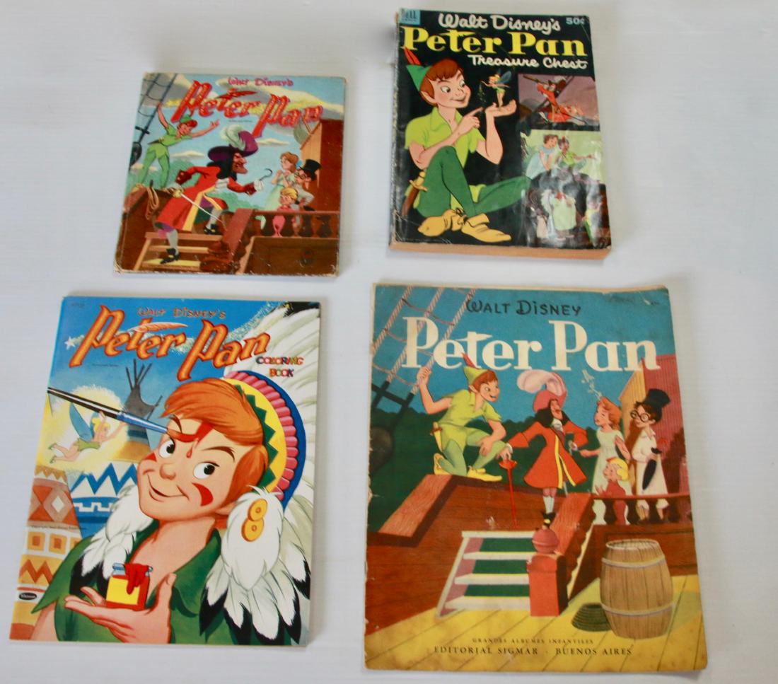 GROUP LOT OF PETER PAN BOOKS: (4) INCLUDING - "'DISNEY'S PETER PAN" 1952 WHITMAN PUB. CO. - "PETER PAN TREASURE CHEST" 1952 BY; DELL PUB. CO. - "PETER PAN" COLORING BOOK 1952 WHITMAN PUB. CO. (UNUSED) - "PETER PAN" BUENOS AIRES PU