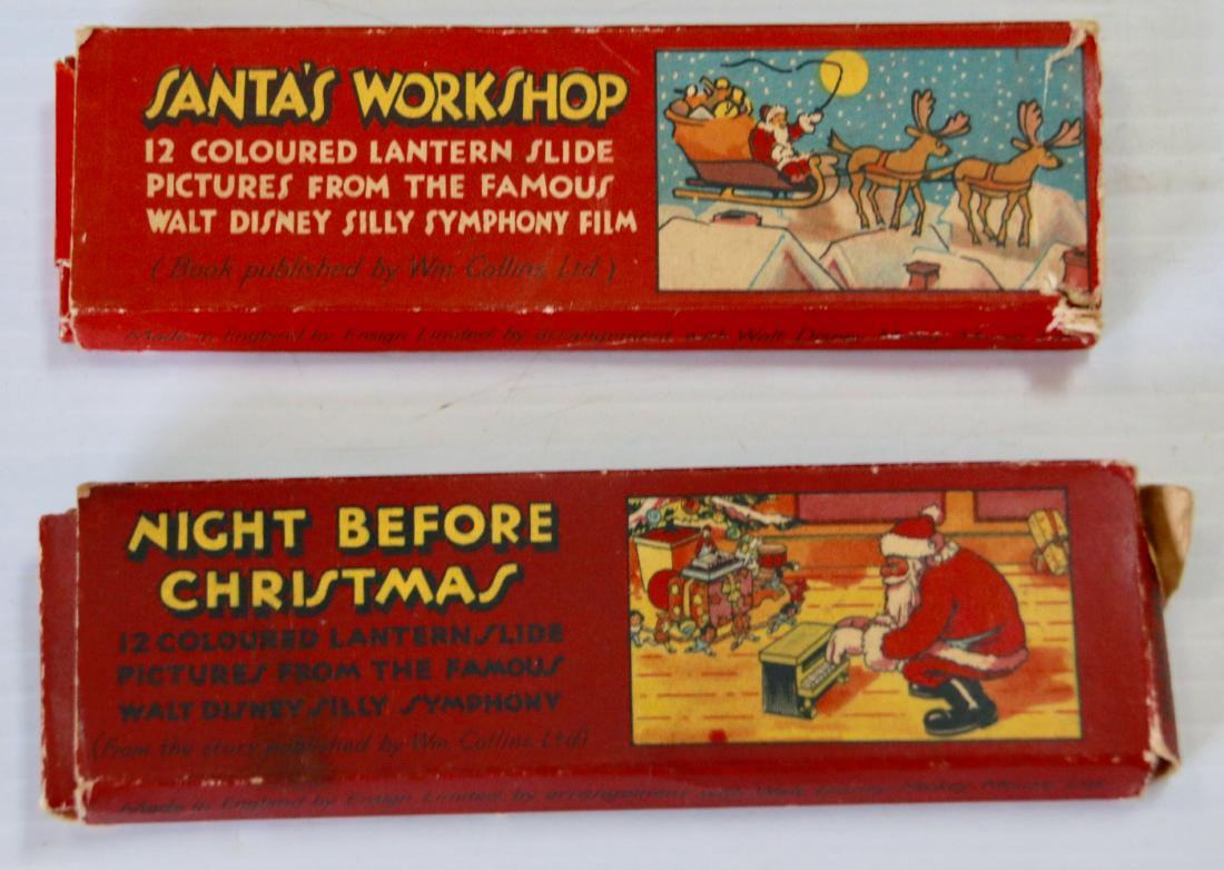 GROUP OF WALT DISNEY SLIDES: (12) COLORED SLIDES IN EACH PACK - "NIGHT BEFORE CHRISTMAS" AND "SANTA'S WORKSHOP" - MADE IN ENGLAND BY; ENSIGN LIMITED Size:5 1/4" X 1 3/4"