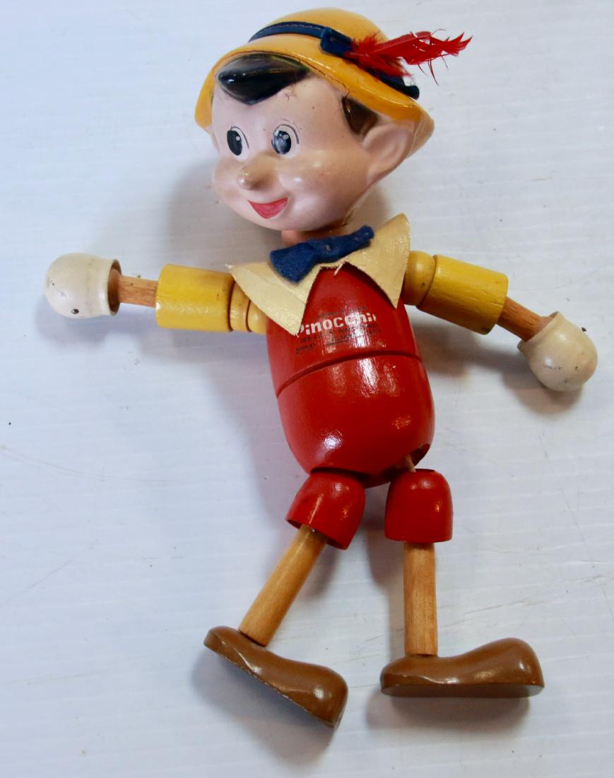 WOODEN PINOCCHIO DOLL: CIRCA 1940'S - BY; IDEAL - JOINTED BODY (IDEAL DOLL U.S.A.) Size:8" H
