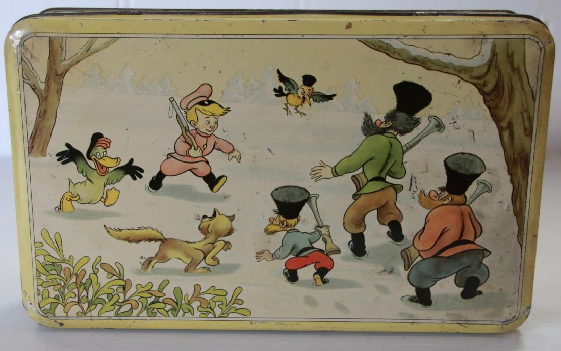 WALT DISNEY TIN LITHO CONTAINER: MADE IN BELGIUM BY AUTHORITY OF WALT DISNEY, MICKEY MOUSE Size:13" X 8" X 2 1/2"