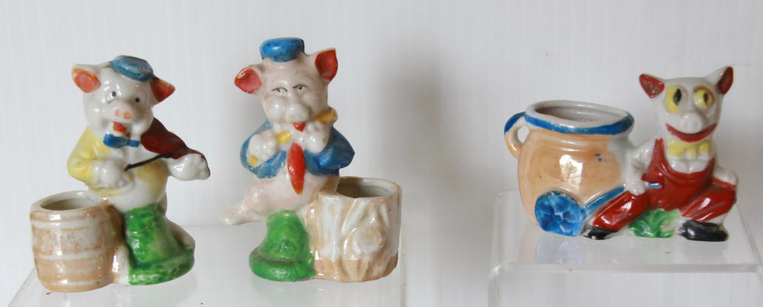THREE LITTLE PIGS MINIATURE PLANTERS: (2) MADE IN JAPAN - OTHER MADE IN OCCUPIED JAPAN Size:2" TO 3" H
