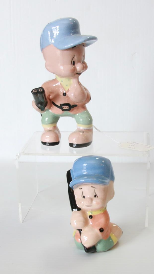 PAIR OF VINTAGE ELMER FUDD FIGURES: 2 GLAZED CERAMIC ELMER FUDD FIGURES BY E. SHAW Size:5.75"H X 4" H