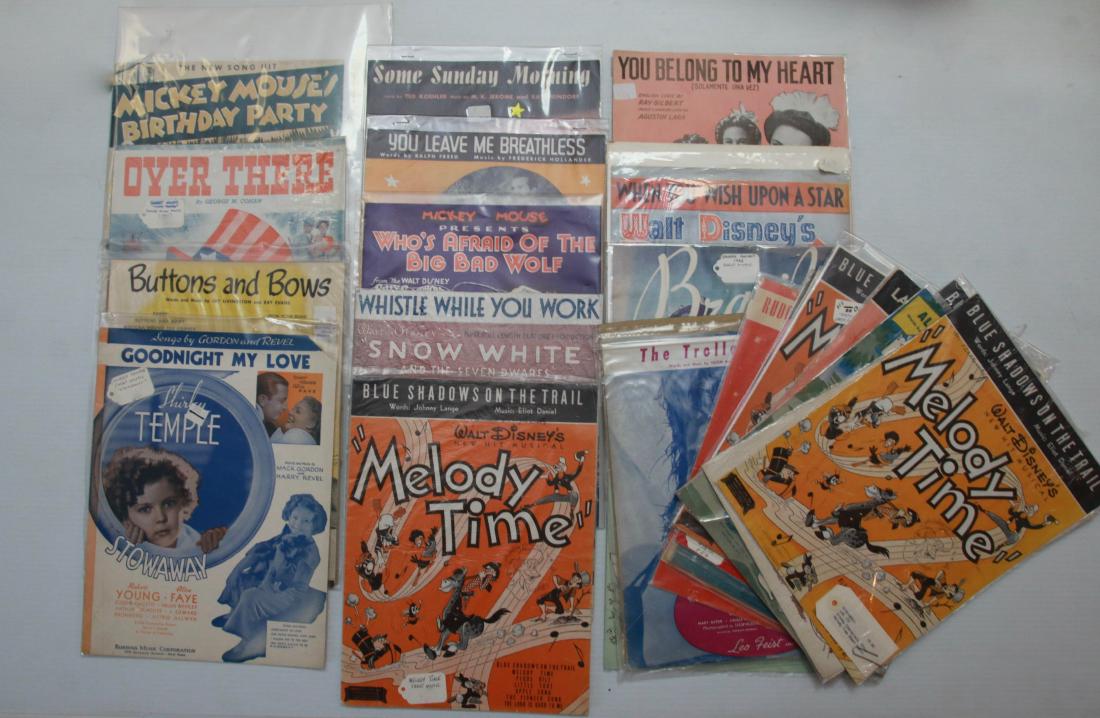 VINTAGE LOT OF WALT DISNEY SHEET MUSIC: (23) VARIOUS SHEET MUSIC PC'S OF WALT DISNEY PRODUCTIONS