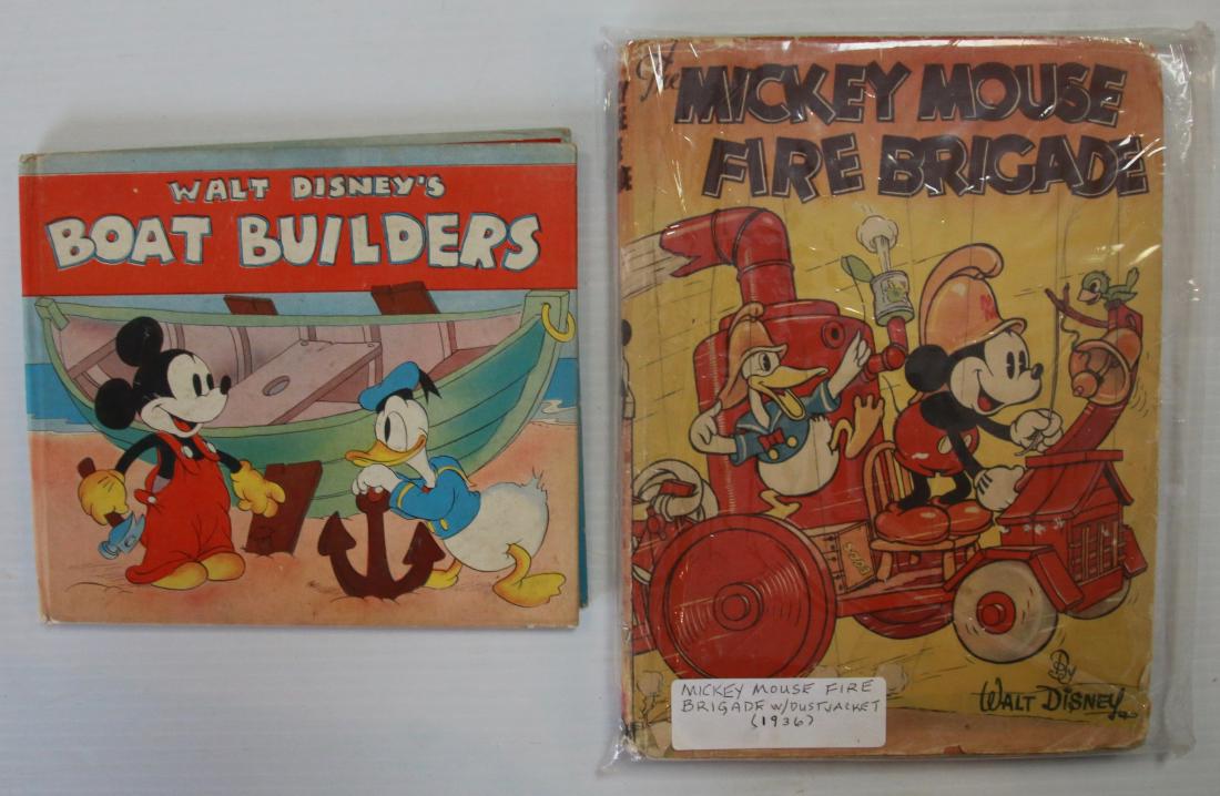 LOT OF EARLY WALT DISNEY BOOKS: 1936 "THE MICKEY MOUSE FIRE BRIGADE" WITH DUST JACKET; WALT DISNEY BOAT BUILDERS COPYRIGHT 1938