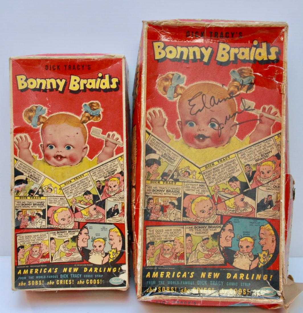 PAIR OF DICK TRACY'S BONNY BRAIDS: IDEAL DOLL CIRCA 1951 IN ORIGINAL BOX - ONE IN BLUE DRESS AND WHITE NIGHTGOWN