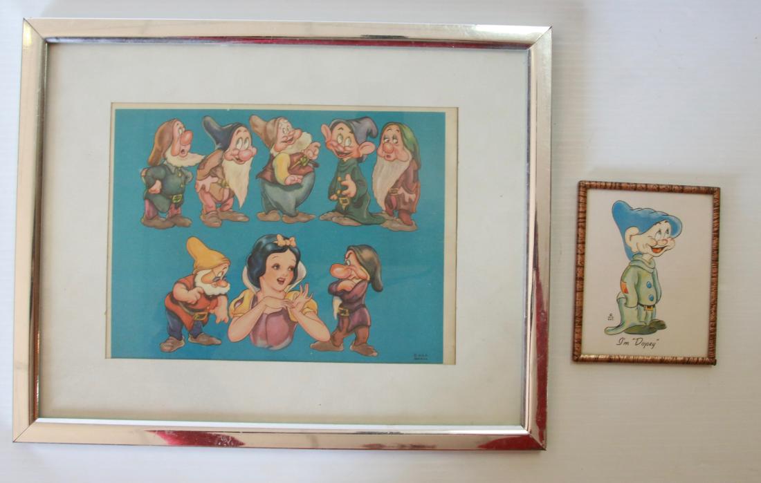 PAIR OF EARLY WALT DISNEY PRINTS: SNOW WHITE AND 7 DWARFS Size:4 X 5 & 12 X 15 FRAMED