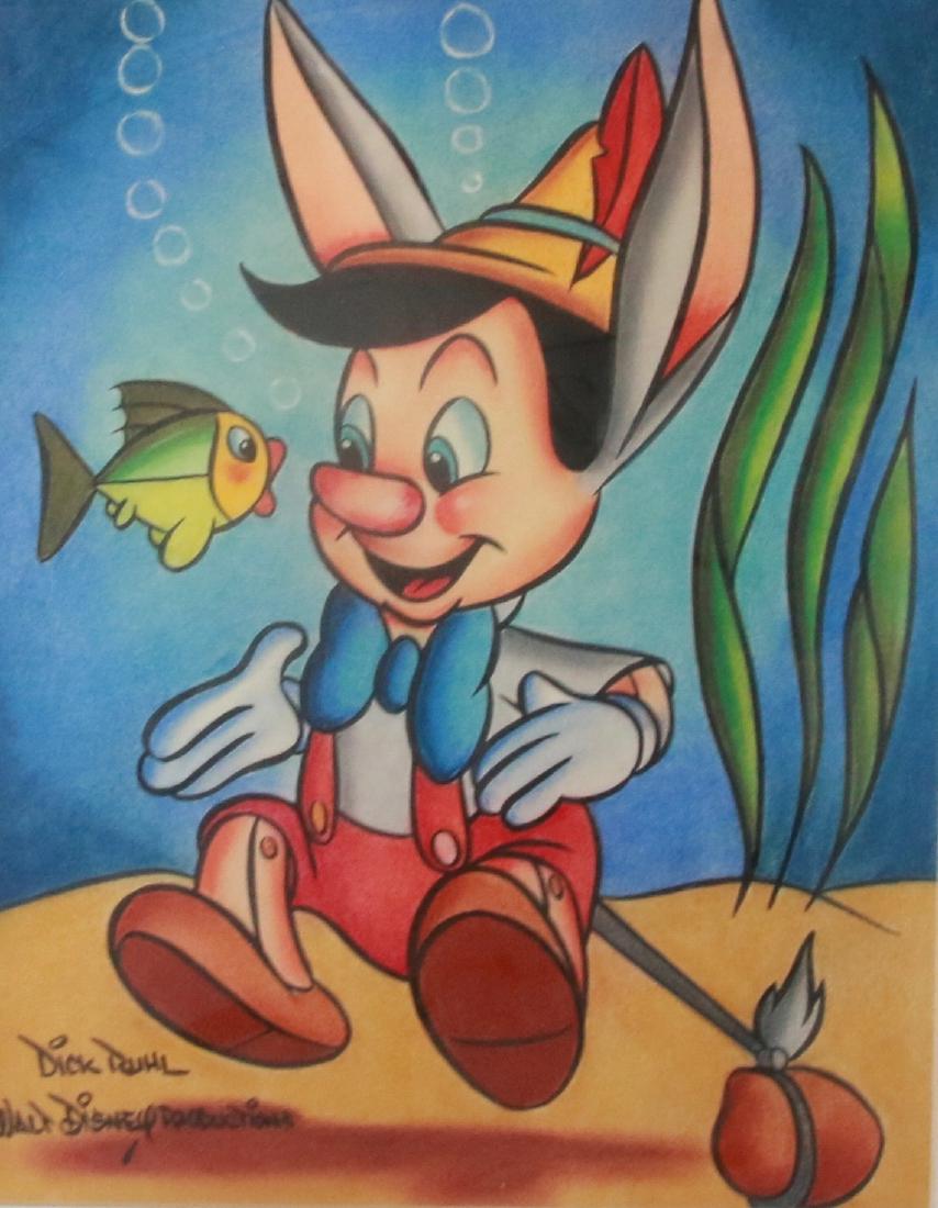 ORIGINAL DICK RUHL ANIMATION ART: SIGNED LL - FRAMED AND MATTED UNDER GLASS PEN, INK, AND OIL ORIGINAL ART ILLUSTRATIONS BY; FAMOUS ANIMATOR DICK RUHL Size:11 X 14