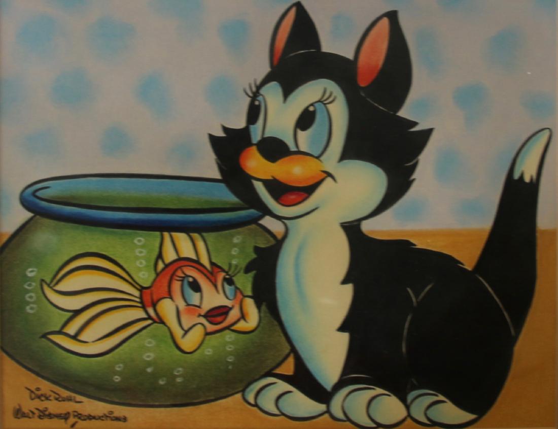 ORIGINAL DICK RUHL ANIMATION ART: WALT DISNEY PRODUCTION -SIGNED LL - FRAMED AND MATTED UNDER GLASS PEN, INK, AND OIL ORIGINAL ART ILLUSTRATIONS BY; FAMOUS ANIMATOR DICK RUHL Size:17 X 21