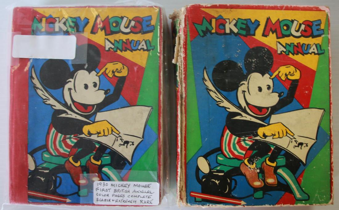PAIR OF MICKEY MOUSE ANNUAL: SCARCE AND EXTREMELY RARE 1930. MICKEY MOUSE FIRST BRITISH ANNUAL COLOR PAGES COMPLETE