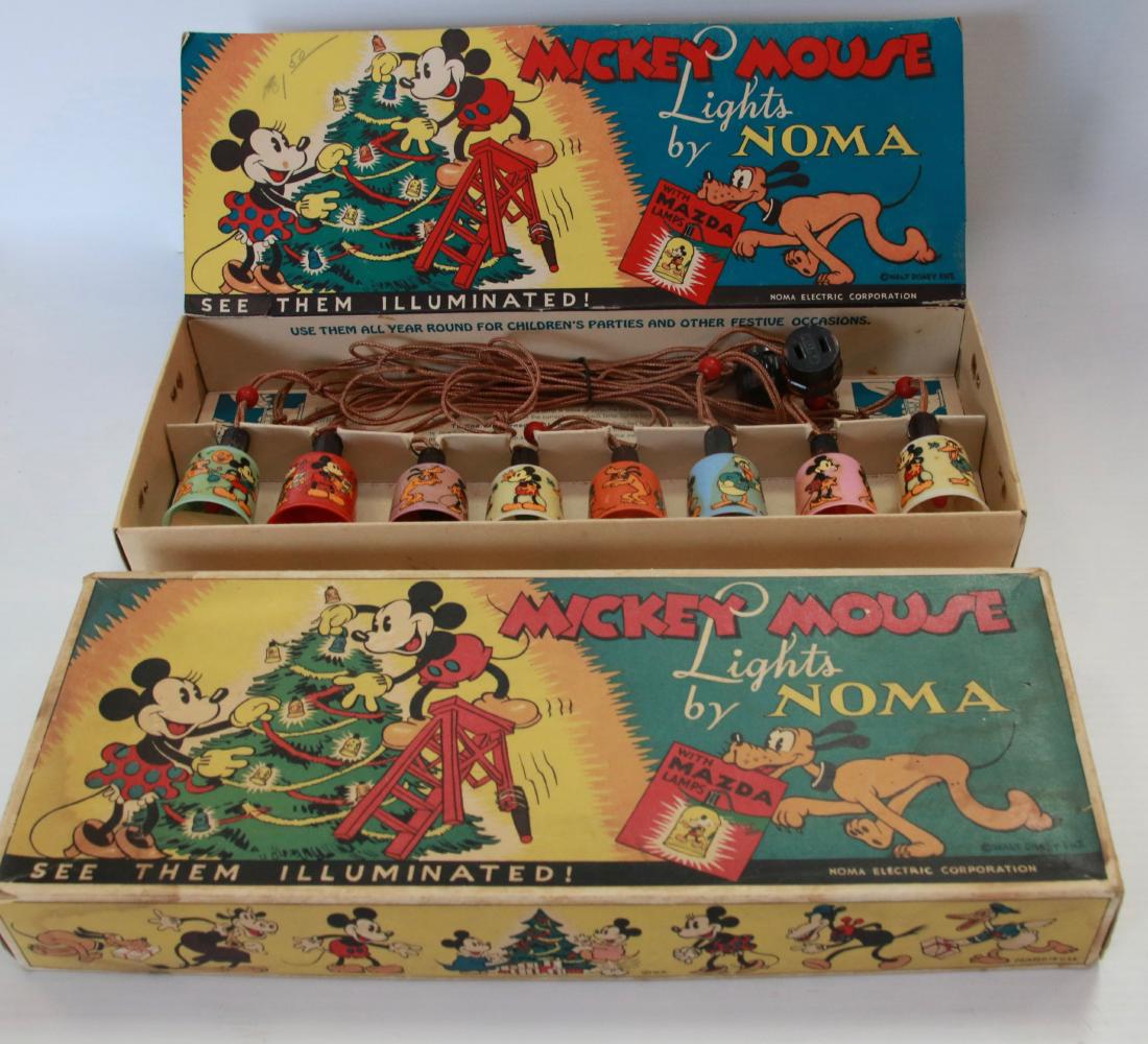 NOMA MICKEY MOUSE LIGHTS: (8) BELLS WITH CORD, IN ORIGINAL BOX, CATALOG #105,