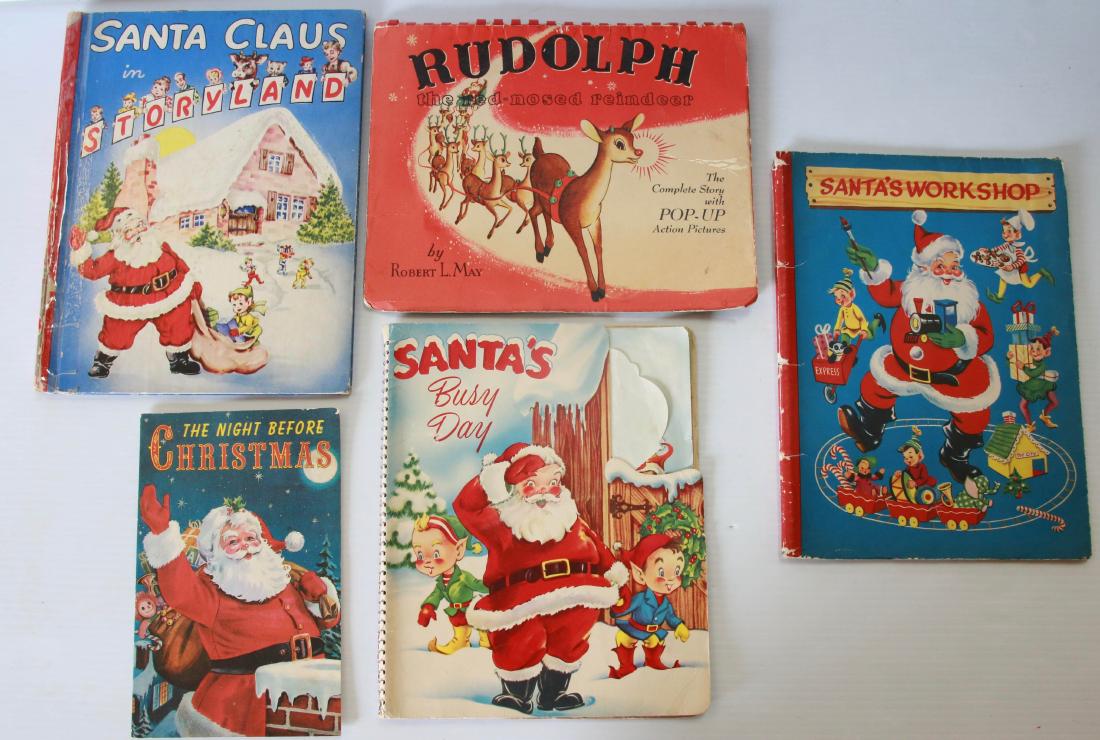 GROUP LOT OF VINTAGE CHILDREN BOOKS: (5) BOOKS INCLUDING - "THE NIGHT BEFORE CHRISTMAS" - "RUDOLPH' - "SANTA'S WORKSHOP" - AND MORE