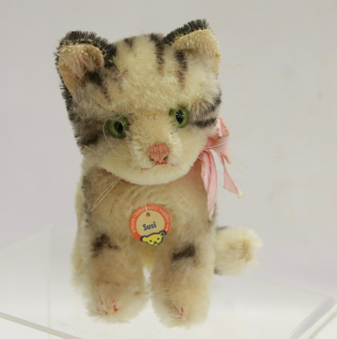 STEIFF MOHAIR CAT: PINK BOW WITH ORIGINAL TAG "SUSI"
