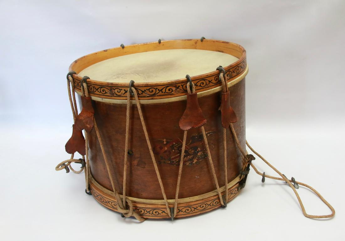 ANTIQUE DRUM: LABEL INSIDE READS "CARL FISCHER, MUSICAL INSTRUMENTS, NEW YORK"