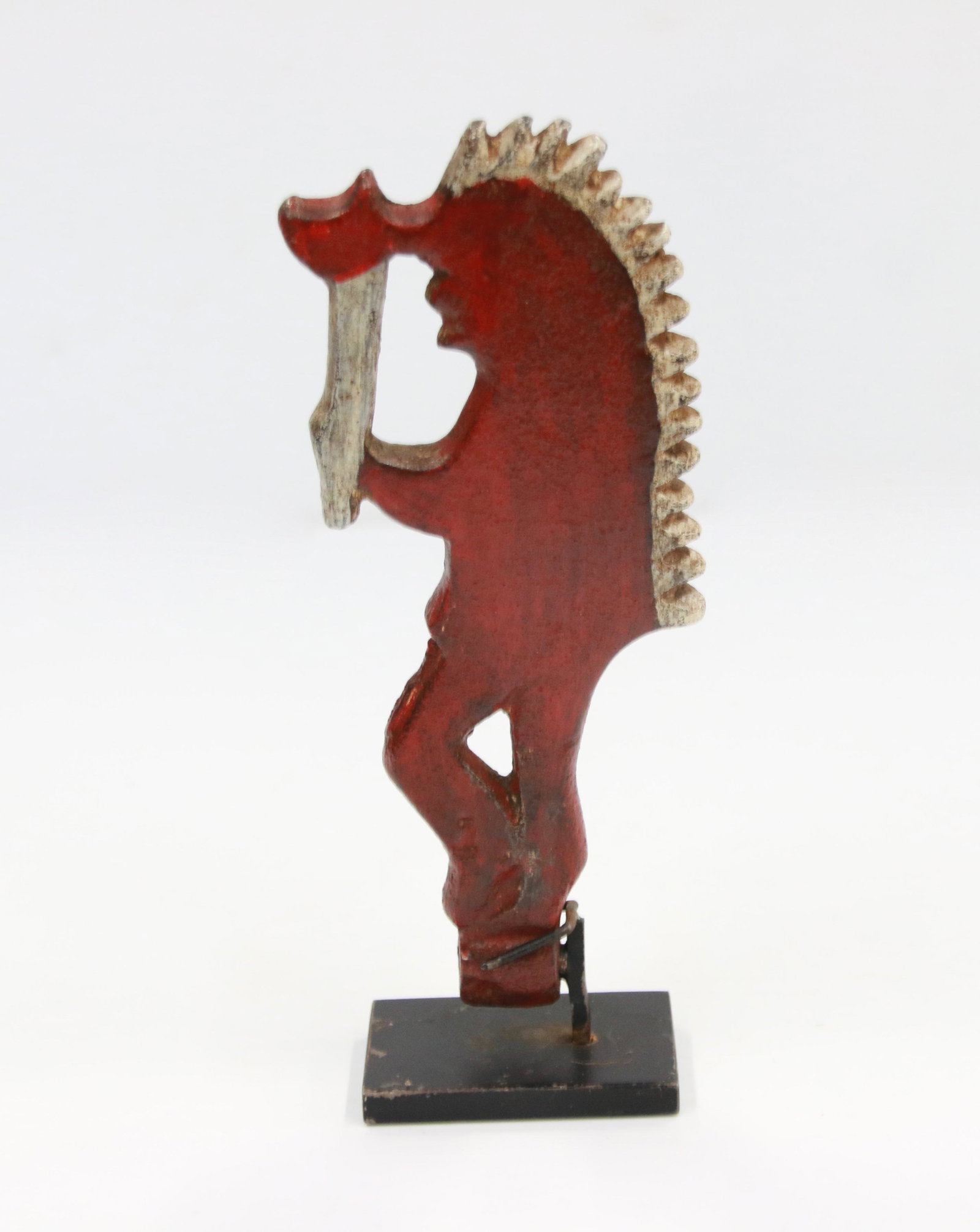 VINTAGE SHOOTING GALLERY TARGET: INDIAN CHIEF MOUNTED ON MODERN BASE - RED AND WHITE PAINT Size: 6 1/4" H