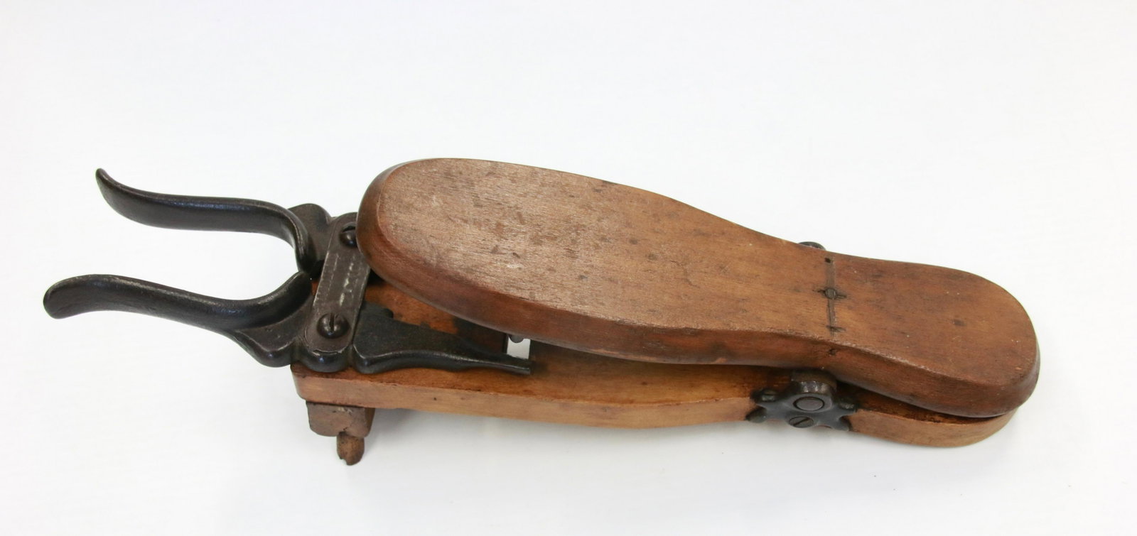 VINTAGE MECHANICAL BOOTJACK: IN CAST IRON AND WOOD - PATENT 1869 Size: 14 1/2" L