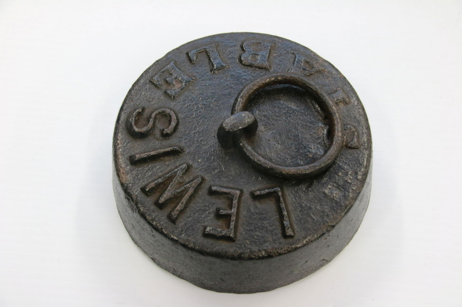 19TH CENTURY CAST IRON HORSE WEIGHT: LEWIS STABLE - LOUISVILLE, KENTUCKY - IN BLACK PAINT Size: 6 1/2" DIAMETER