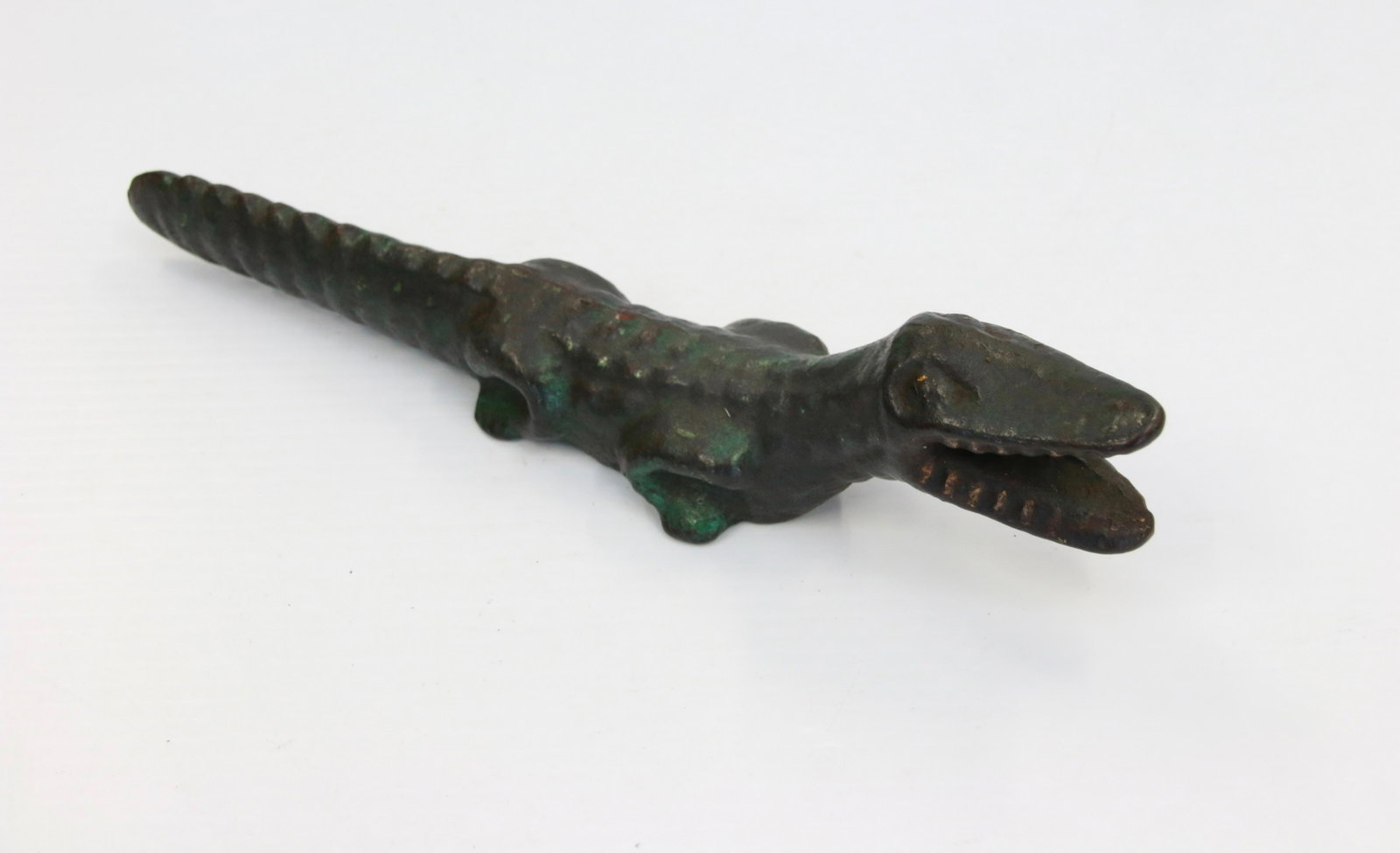 CAST IRON ALLIGATOR DOOR STOP: LATE 19TH EARLY 20TH CENTURY - ORIGINAL PAINT - OPEN MOUTH STYLE Size: 12" L