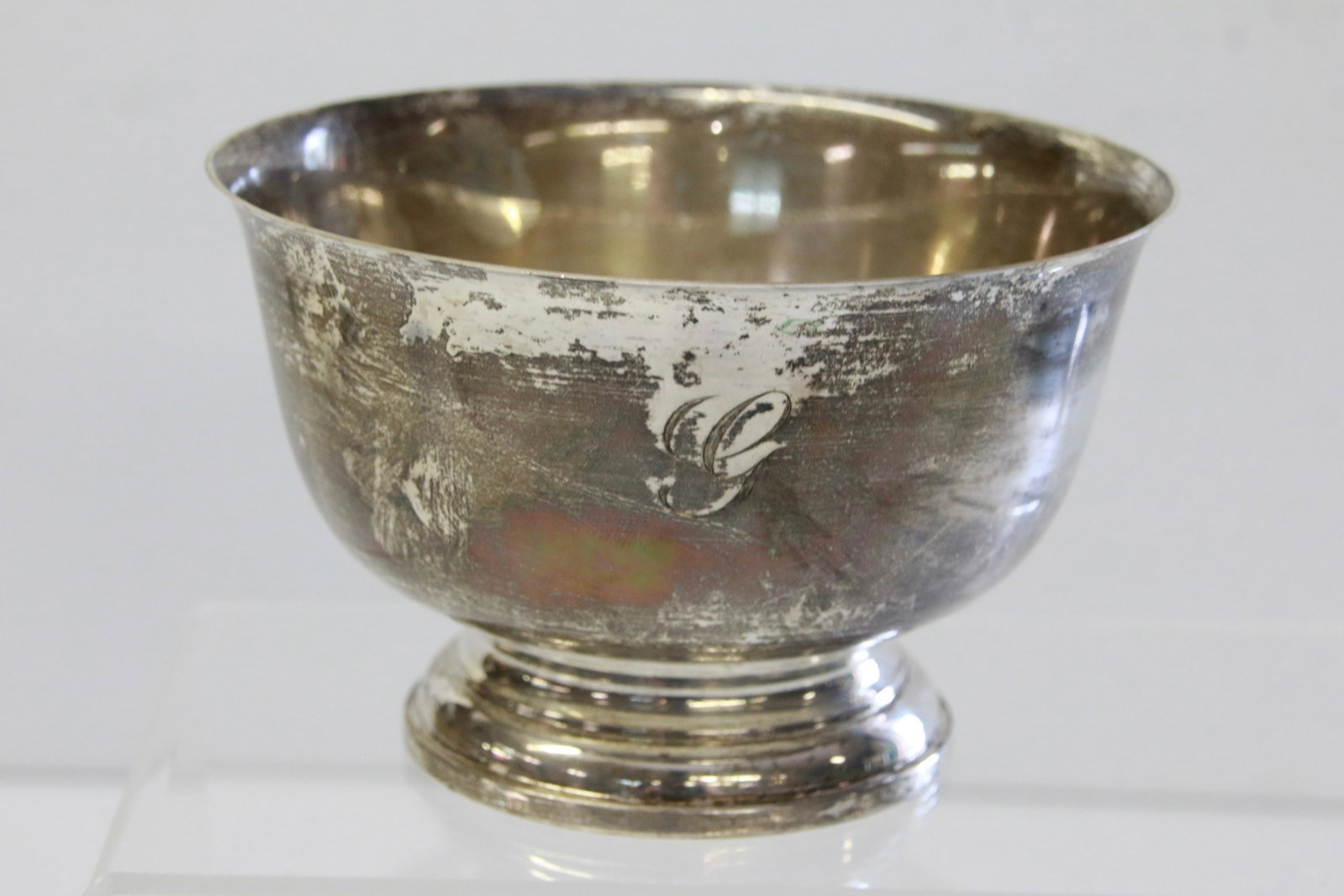 CARTIER STERLING SILVER BOWL: CARTIER "PAUL REVERE" BOWL WITH "G" MONOGRAM - 6.0 OZT Size: 5" X 3.25"