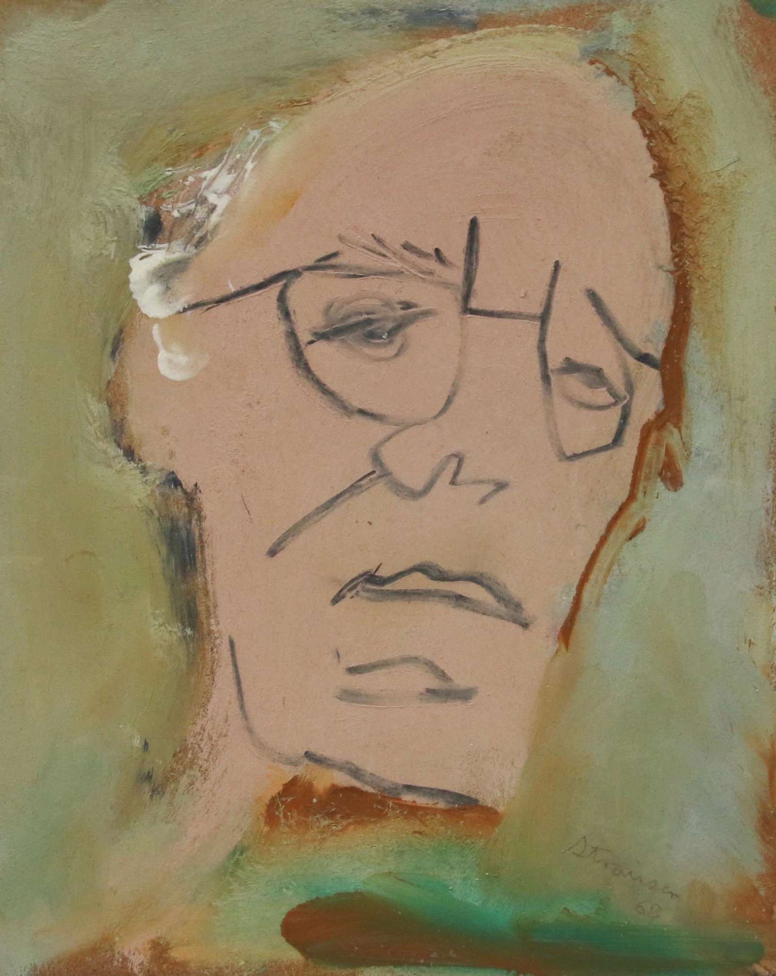 STERLING STRAUSER OIL ON BOARD: STERLING STRAUSER "SELF PORTRAIT" OIL ON BOARD - SIGNED AND DATED 68 LOWER RIGHT - UNFRAMED Size: 8" X 10"