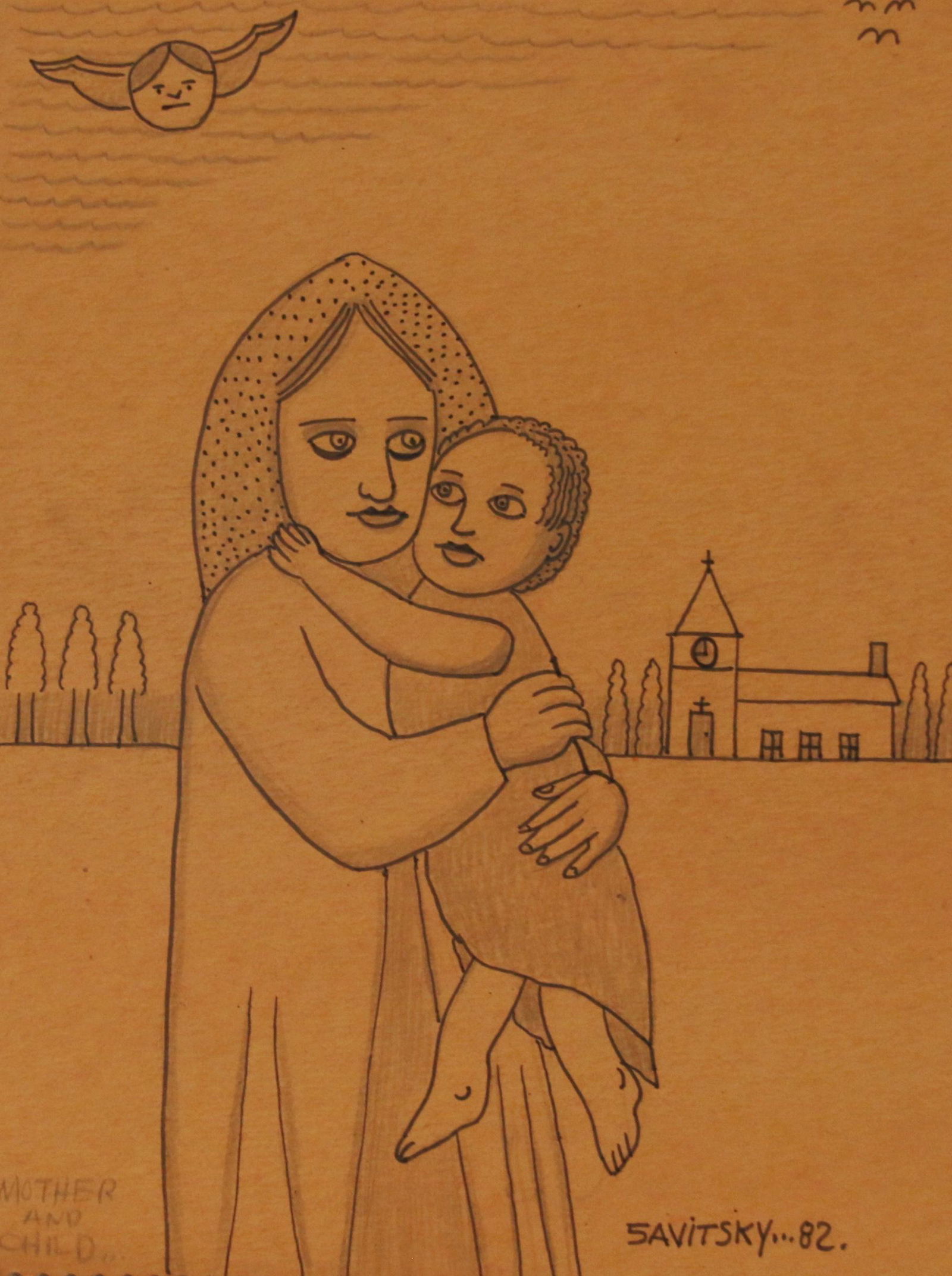 JACK SAVITSKY SKETCHBOOK: PEN AND INK SKETCHBOOK CONTAINING 30 DRAWINGS IN PEN AND INK DATED 1982 - DRAWINGS ALSO ON INSIDE OF FRONT AND BACK COVERS - PART OF THE MARY LOU AND JACK SAVITT COLLECTION Size: 9" X 12"