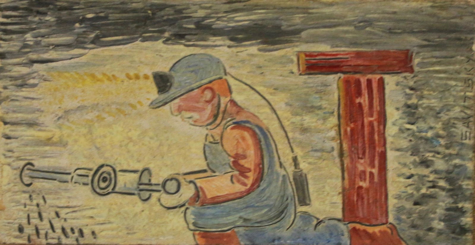 JACK SAVITSKY OIL ON BOARD: JACK SAVITSKY "COAL MINER" OIL ON BOARD - FRAMED AND MATTED - SIGNED MIDDLE RIGHT Size: 12" X 7 1/2" FRAMED SIZE
