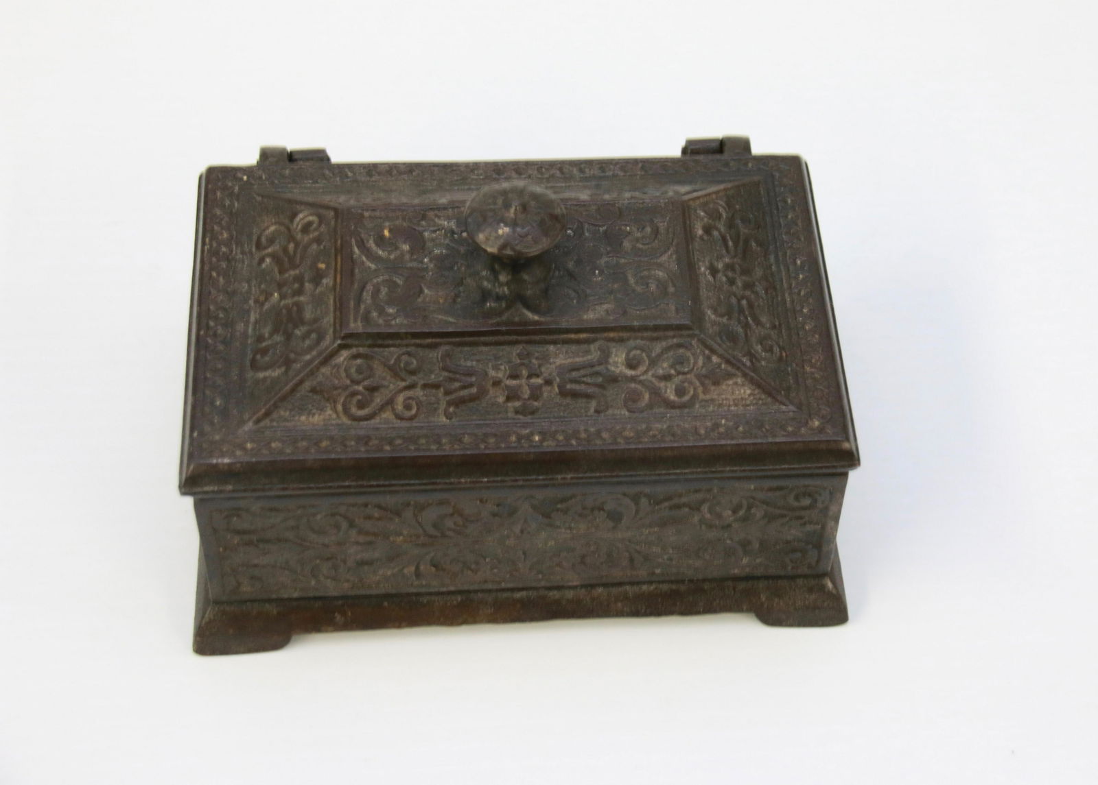 CAST IRON MATCHBOX: 19TH CENTURY VICTORIAN FANCY MATCH BOX Size: 6" X 4" X 3 3/4"