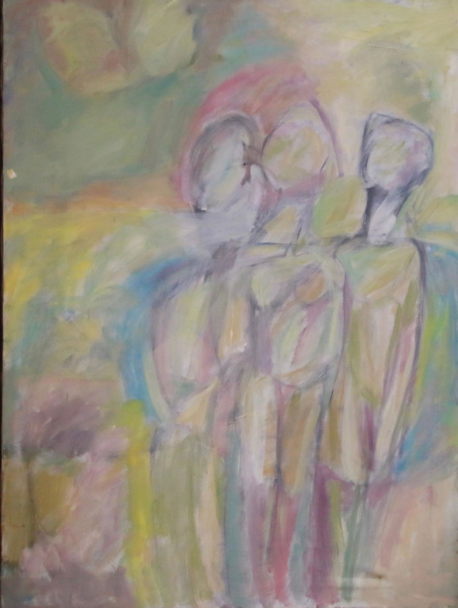 MID CENTURY MODERN OIL ON CANVAS: ATTRIBUTED TO PAT STEIR - ABSTRACT DESIGN OF FIGURES Size: 30" X 40"