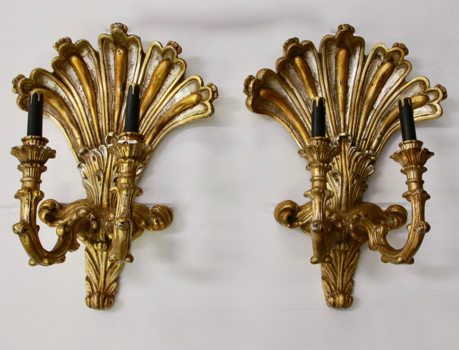 PR. OF WALL SCONCES: MOLDED FIBERGLASS WALL SCONCES - PAINTED GOLD - SHELL MOTIF Size: 16" X 21"