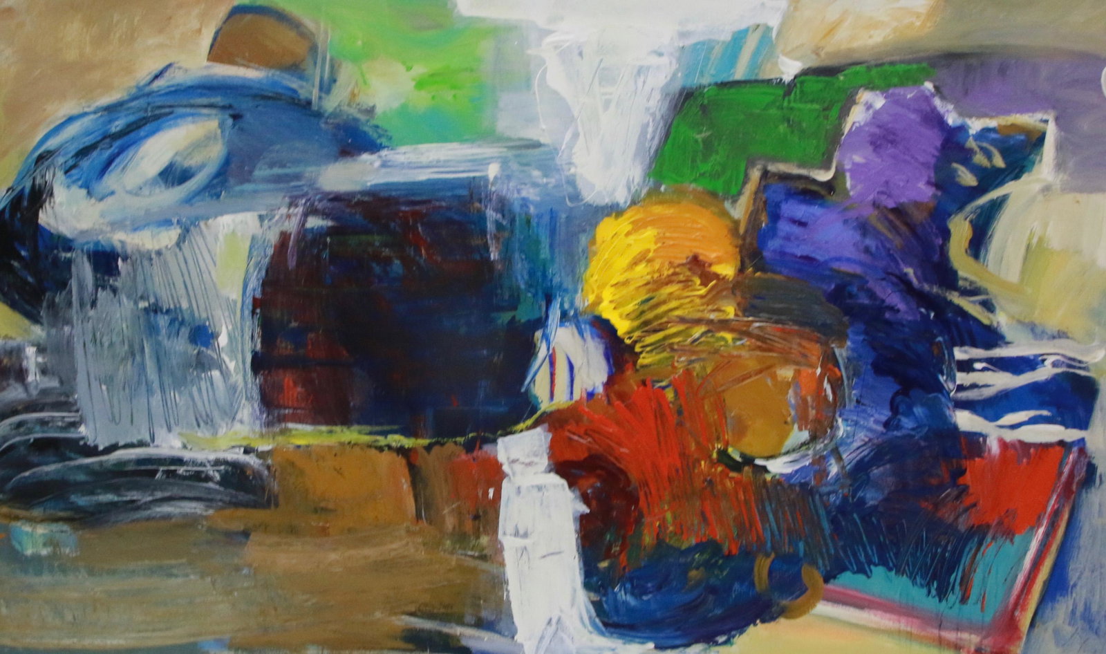 SAM NEJATI LARGE OIL ON CANVAS: SOME SUNNY DAY" SIGNED ON BACK 36" X 60". WITH FRAME 43"X 67