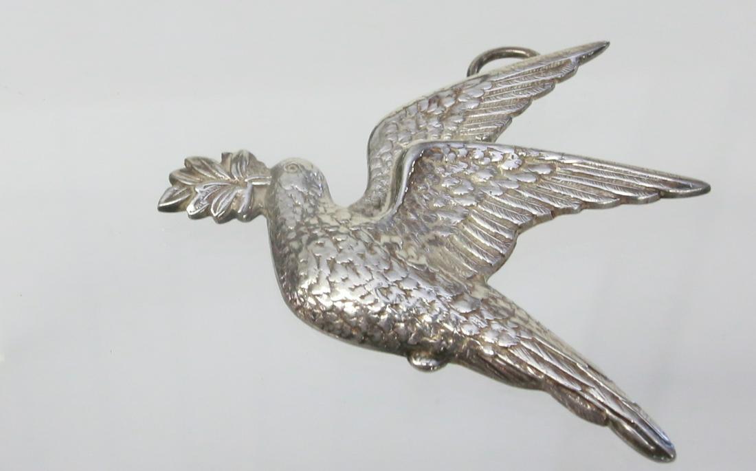 STERLING SILVER PENDANT: LARGE DOVE IN FLIGHT WITH OLIVE BRANCH 1.14 OZT - 2.75" X 2.5"