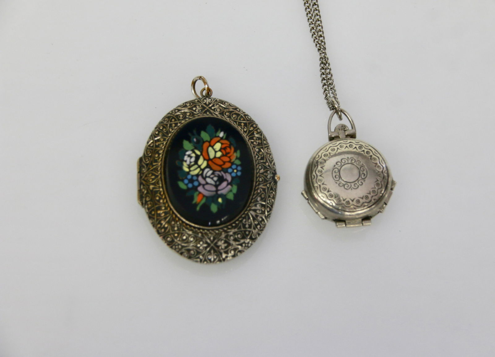 CORO PENDANT AND LOCKET: VINTAGE CORO LOCKET FOR 3 PHOTOS AND CHAIN - FRENCH MADE LOCKET 16" CHAIN