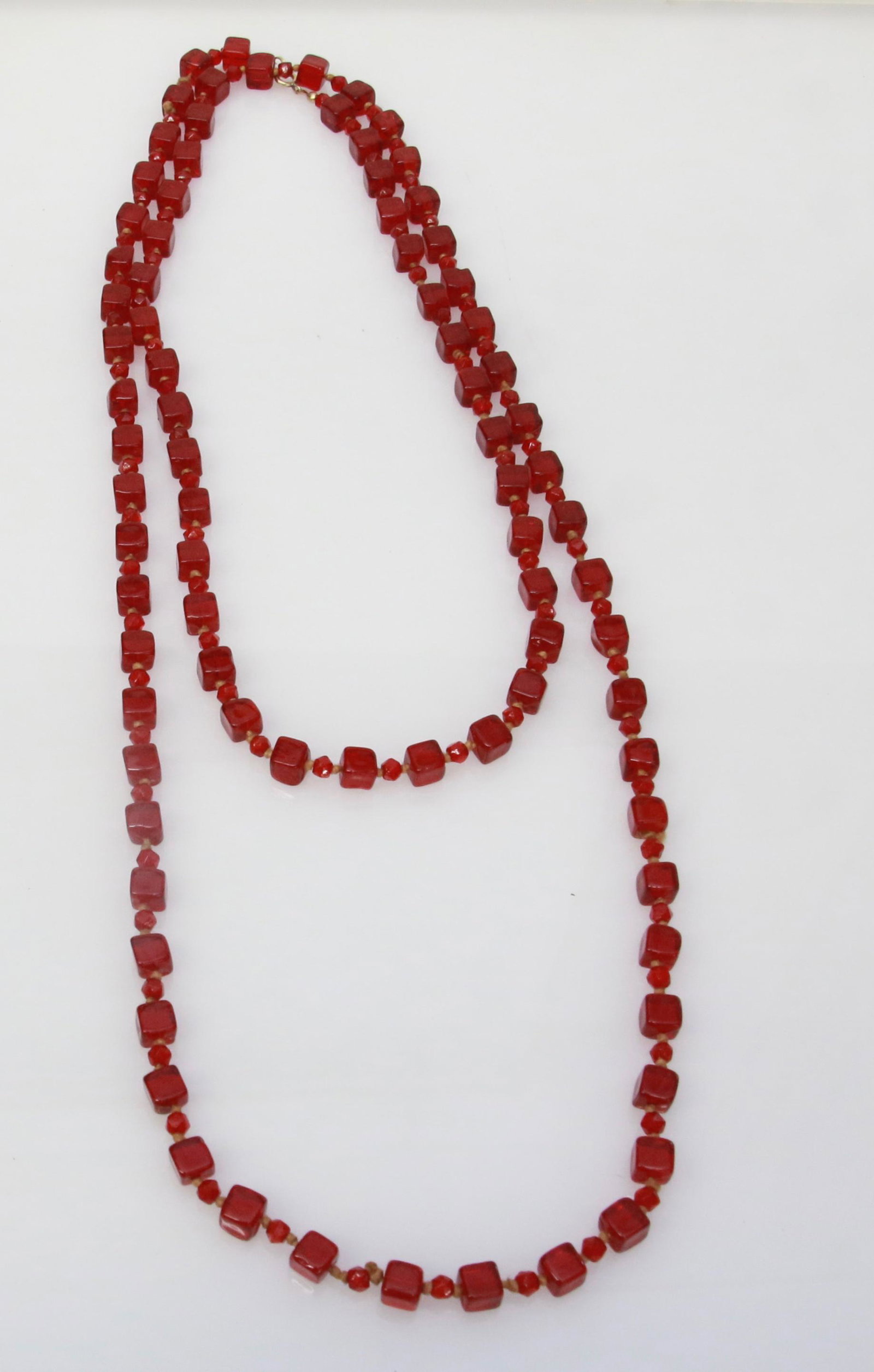 CZECH BEAD STRAND: RED SQUARE GLASS BEADS - OPERA LENGTH 55" L
