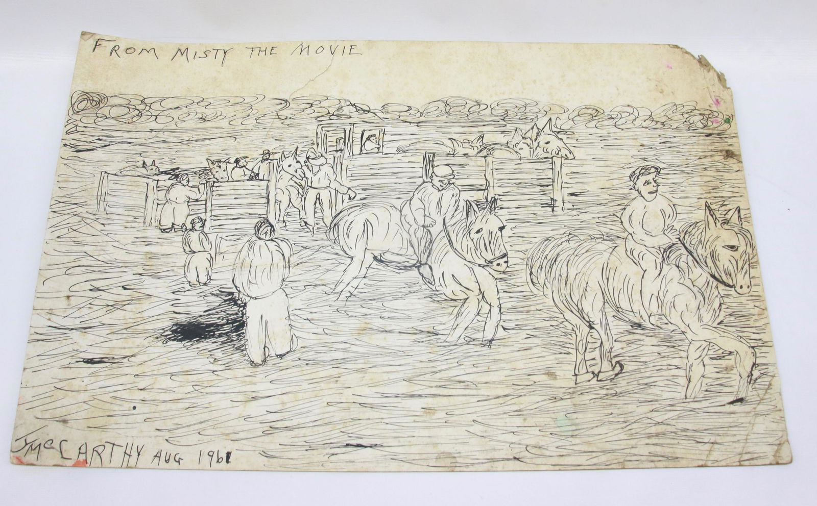 JUSTIN MCCARTHY INK ON PAPER: "FROM MISTY THE MOVIE" SGND. BOTTOM LEFT"J. MCCARTHY AUG. 1961" MRKD ON BACK "THE STRAUSER COLLECTION OF WORKS BY JUSTIN MCCARTHY, S. STRAUSER