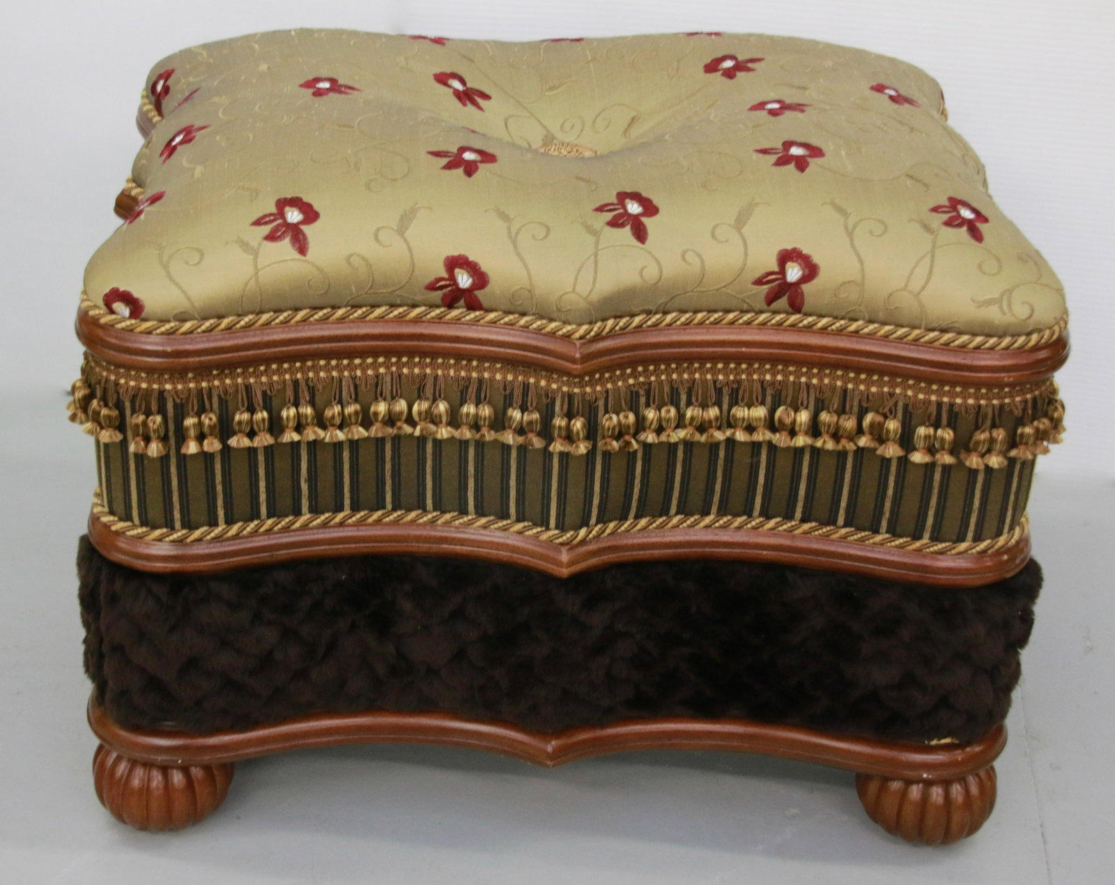 DECORATIVE UPHOLSTERED FOOTSTOOL: 16" X 16" X 23"